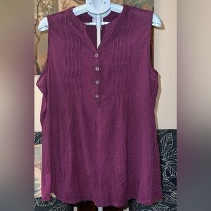 Avenue Women's Plus Size Smock Henley Tunic Top Sleeveless V-Neckline